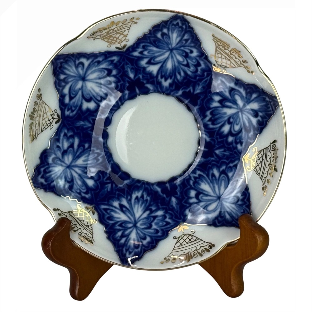 Vtg Black Cockerel Lomonosov SAUCER ONLY Russian Imperial Blue Gilt Accent 5.75"